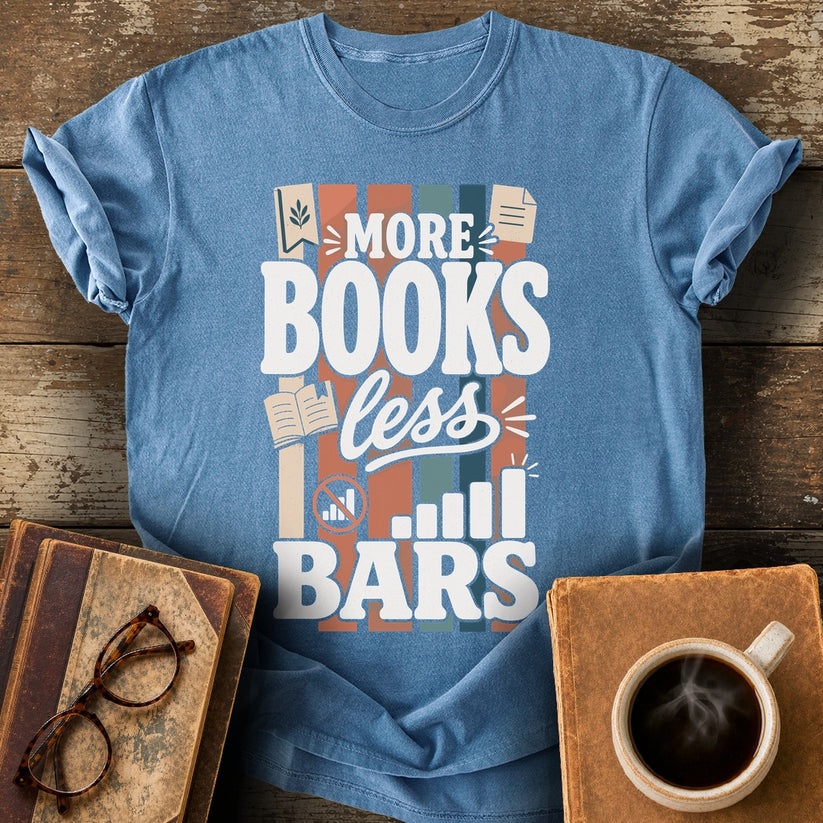 More Books Less Bars Tee - blue jean shirt mockup