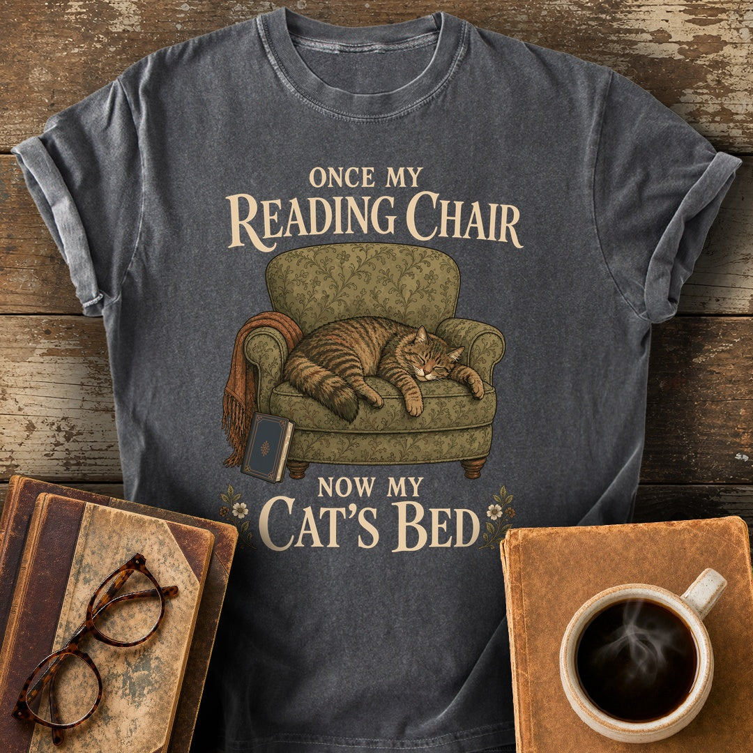 Once My Reading Chair, Now My Cat's Bed Tee - pepper shirt mockup
