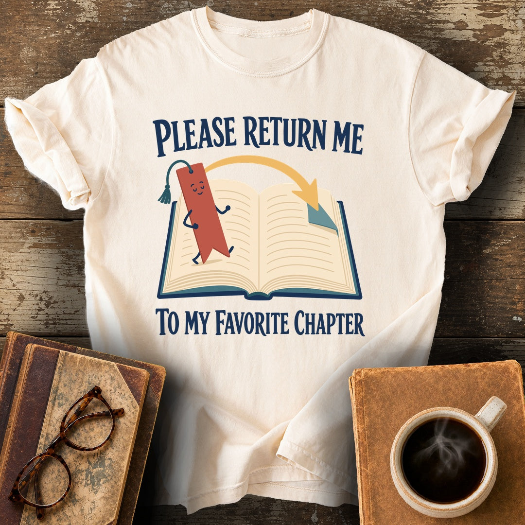 Please Return Me to My Favorite Chapter Tee - ivory shirt mockup