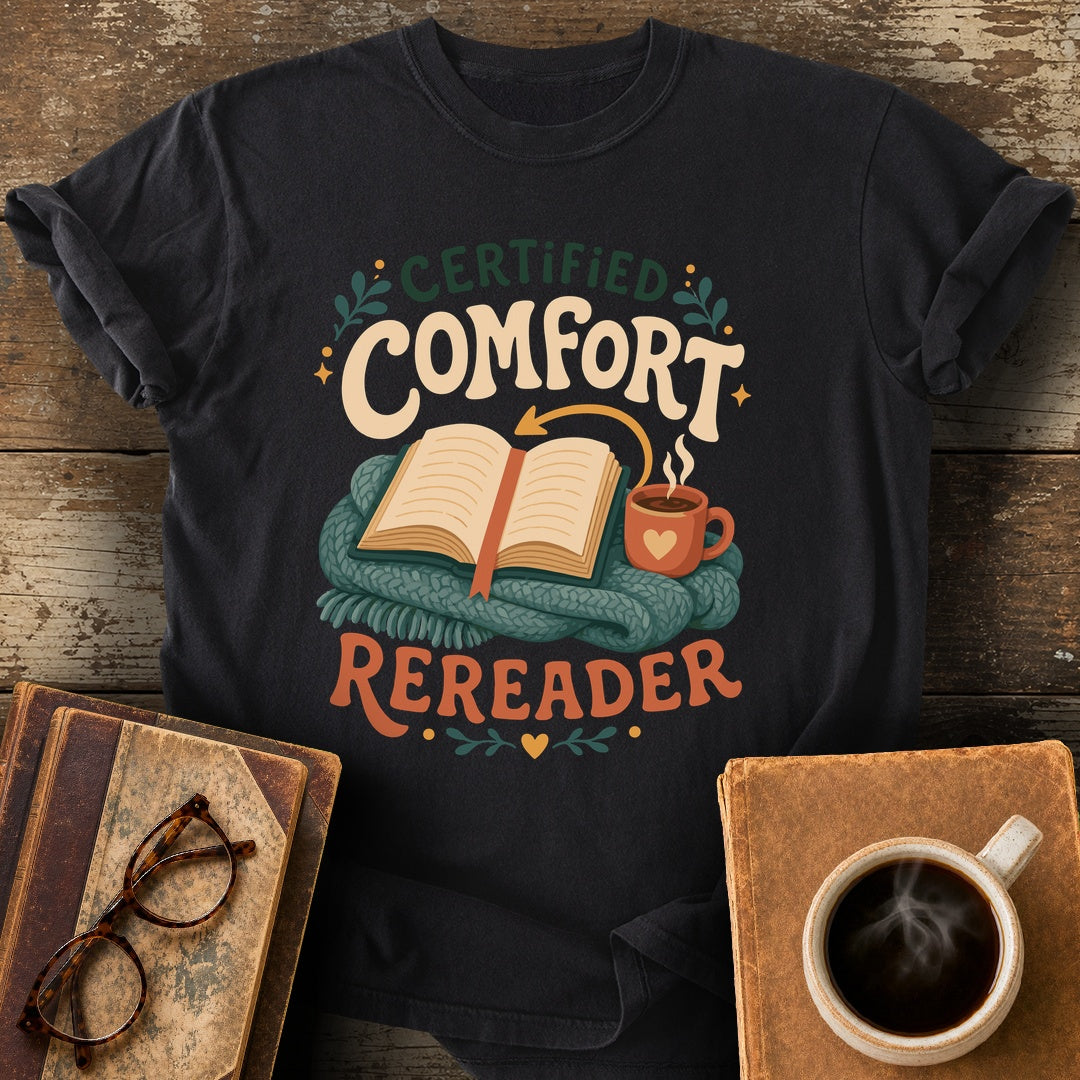 Certified Comfort Rereader Tee - black shirt mockup