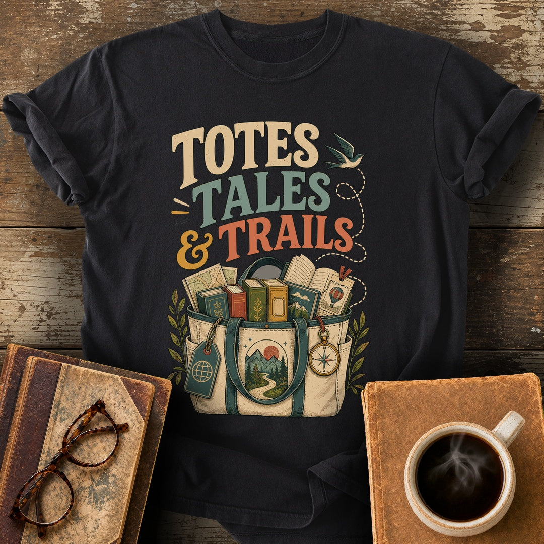 Totes Tales and Trails Tee - black shirt mockup