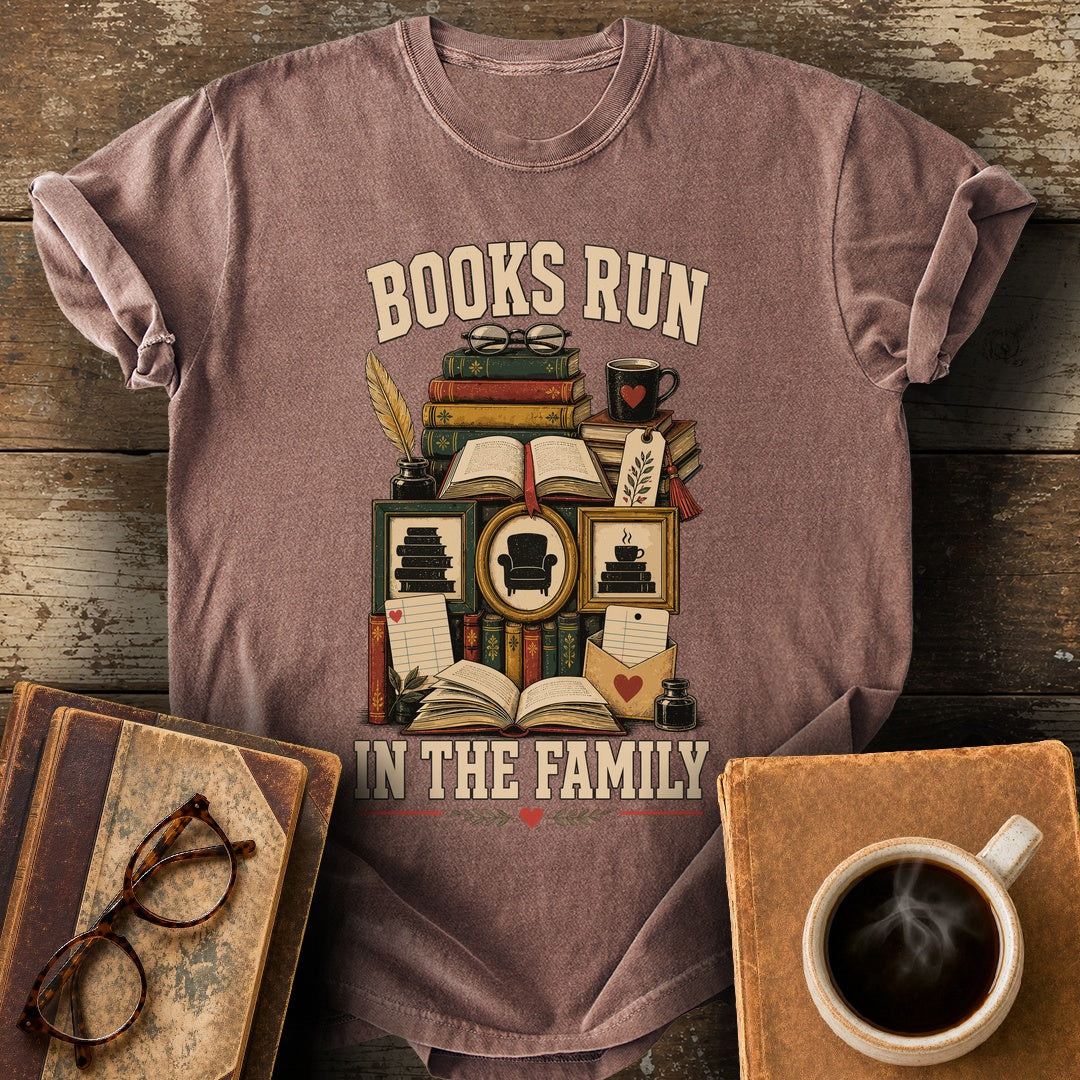 Books Run in the Family Tee - espresso shirt mockup