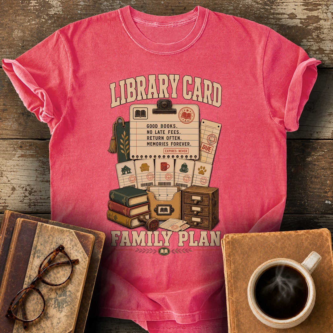 Library Card Family Plan Tee - watermelon shirt mockup