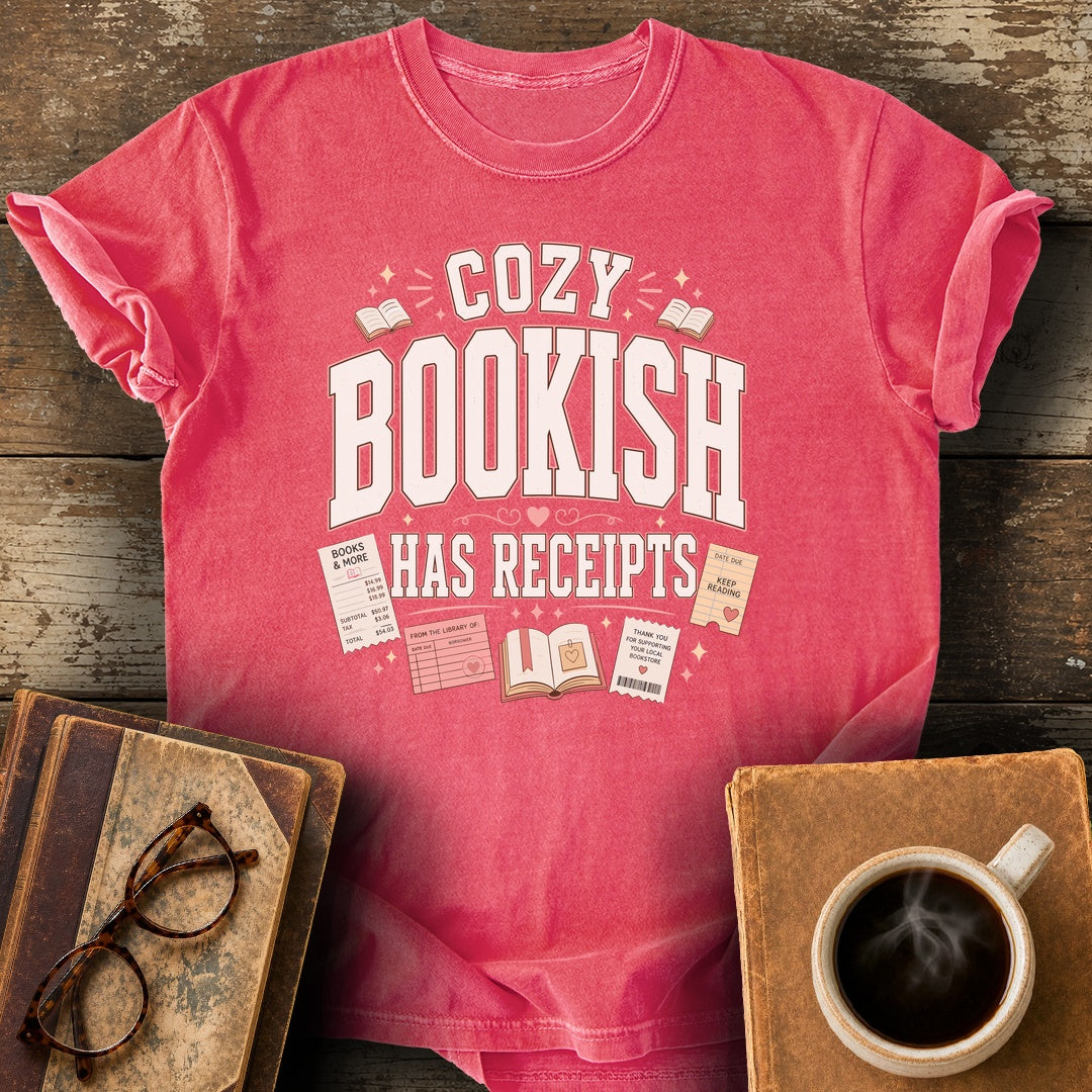 Cozy Bookish Has Receipts Tee - watermelon shirt mockup