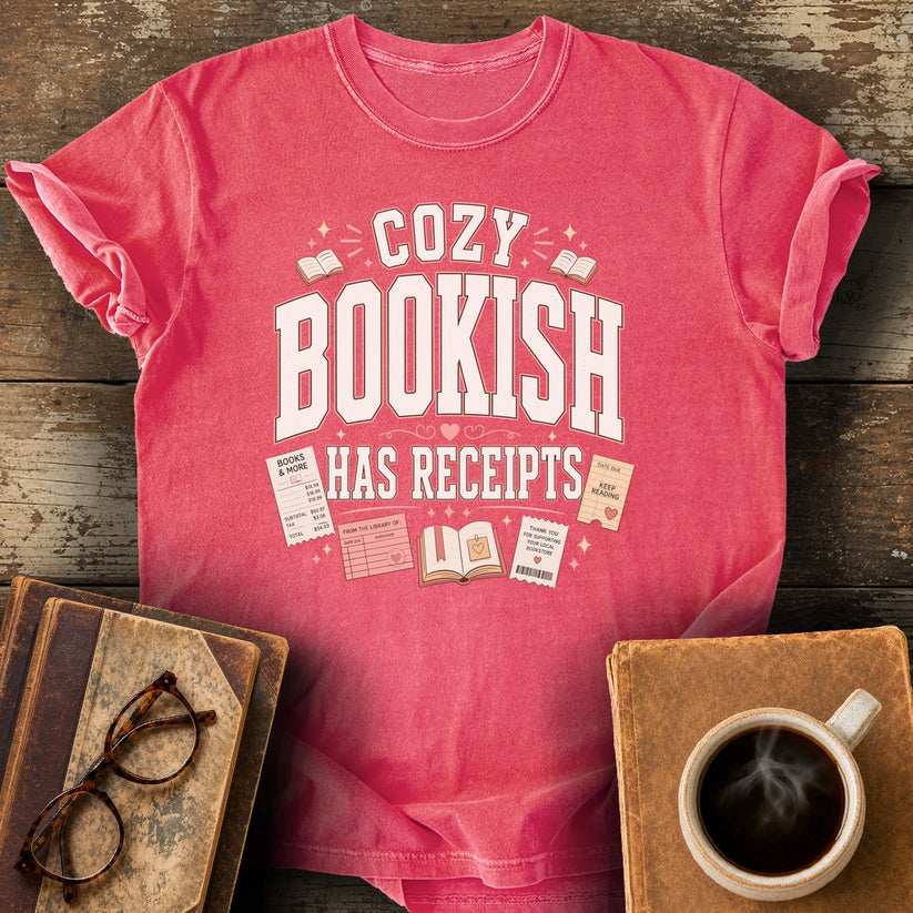 Cozy Bookish Has Receipts Tee - watermelon shirt mockup