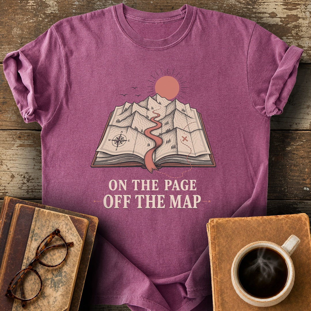 On the Page Off the Map Tee - berry shirt mockup