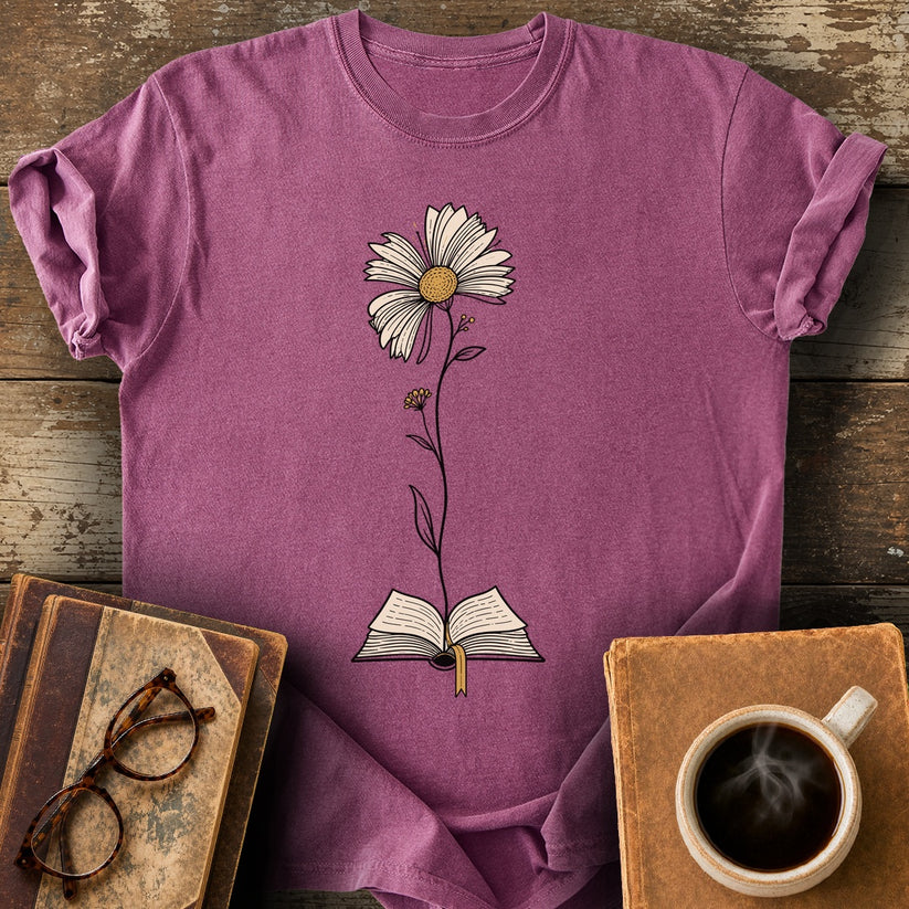 Book Bloom Tee - berry shirt mockup