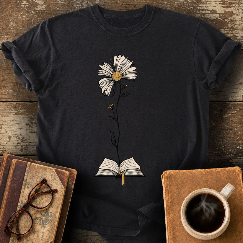 Book Bloom Tee - black shirt mockup