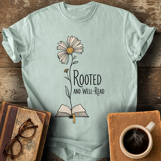 Rooted and Well-Read Tee - bay shirt mockup