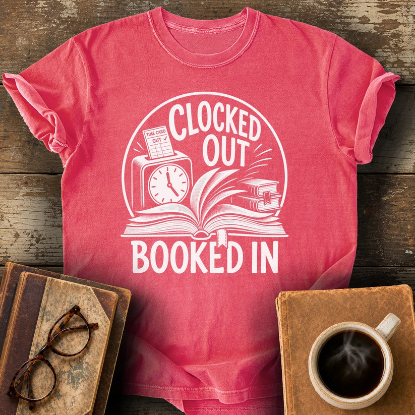 Clocked Out Booked In Tee - watermelon shirt mockup