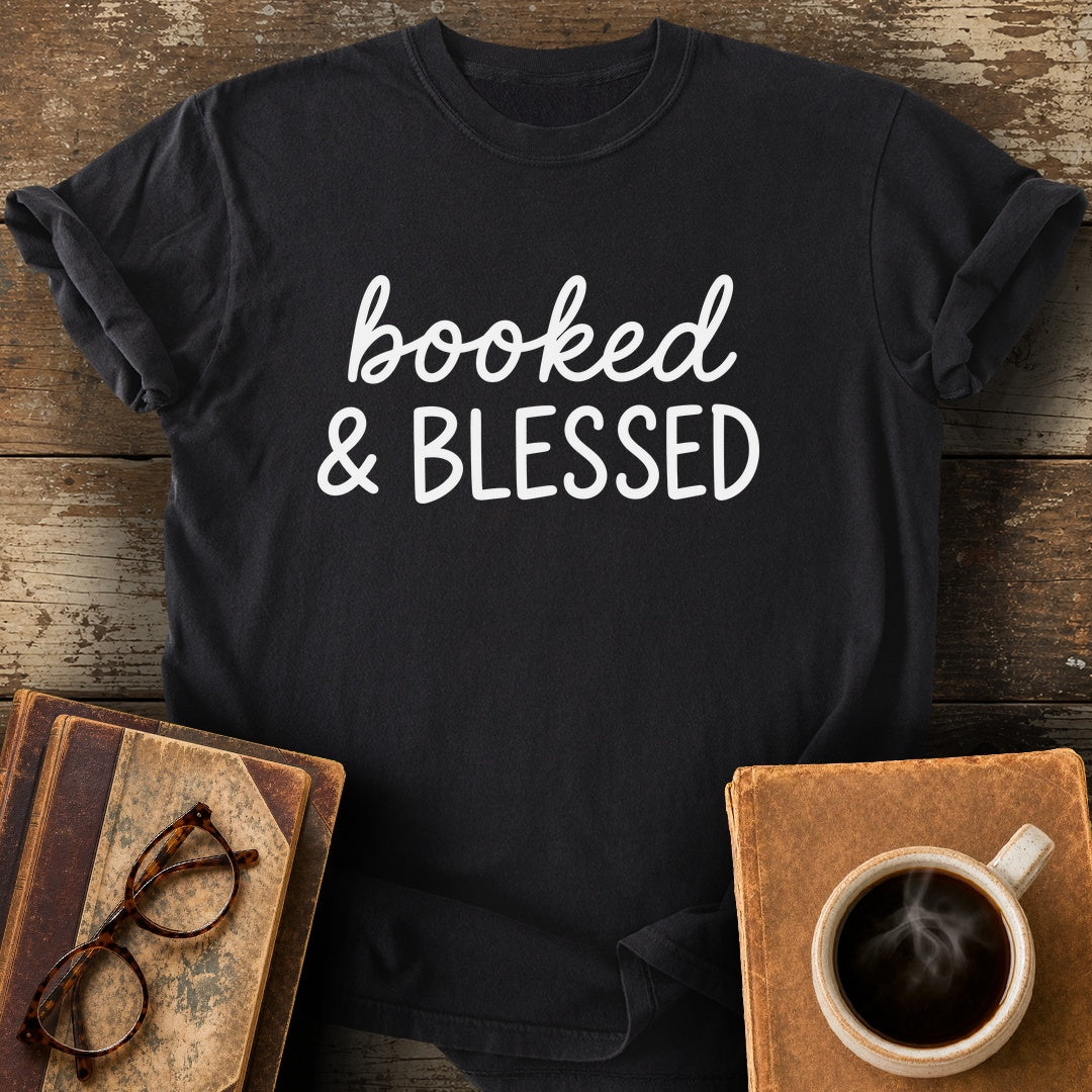 Booked and Blessed Tee - black shirt mockup