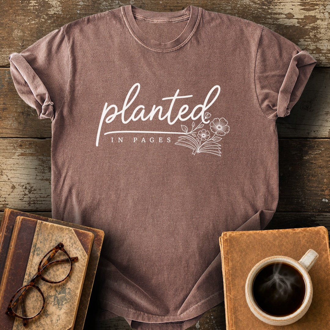 Planted in Pages Tee - espresso shirt mockup
