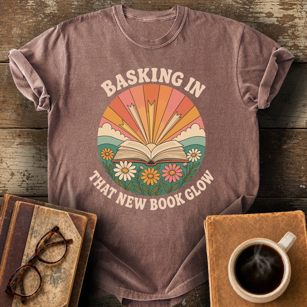 Basking in That New Book Glow Tee - espresso shirt mockup