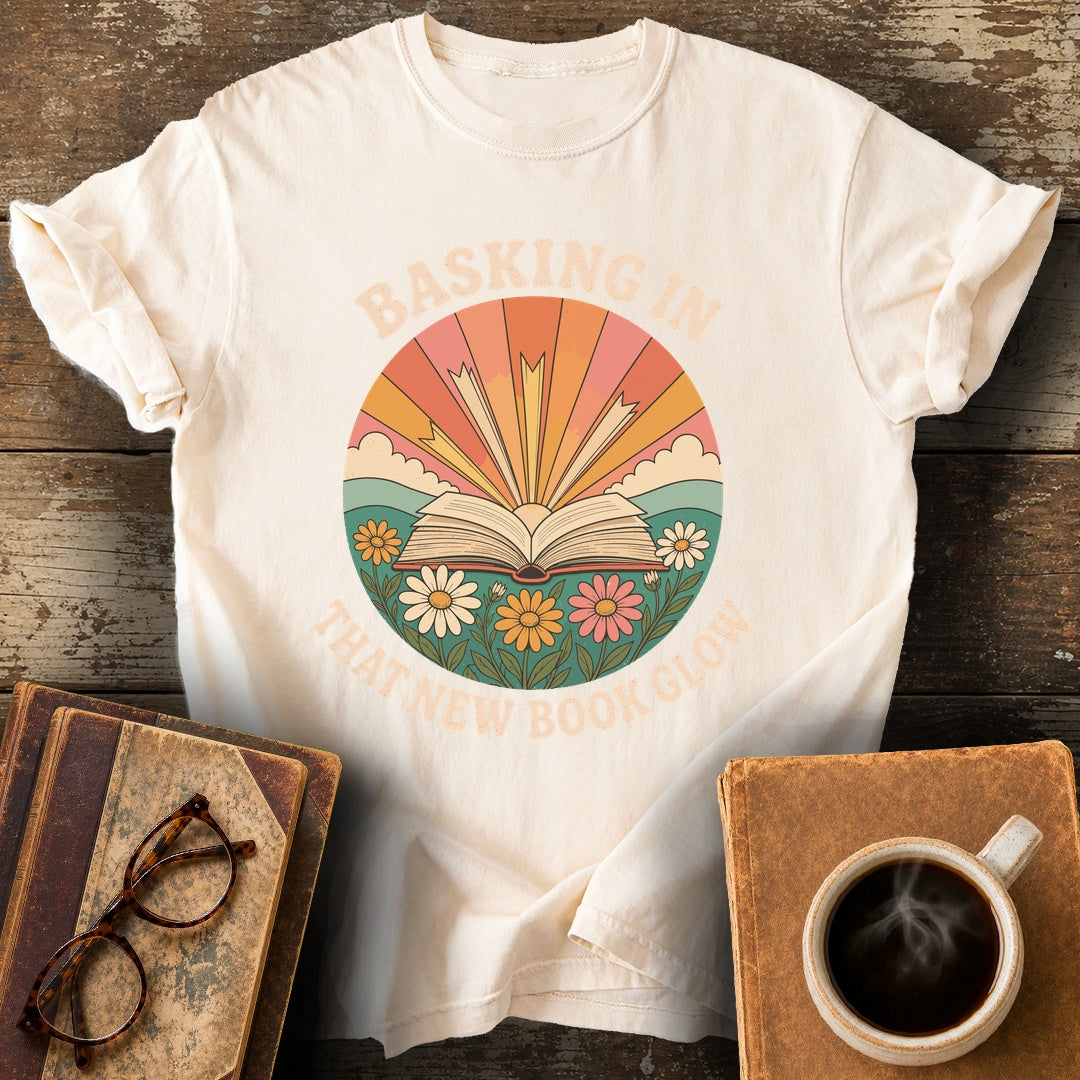 Basking in That New Book Glow Tee - ivory shirt mockup