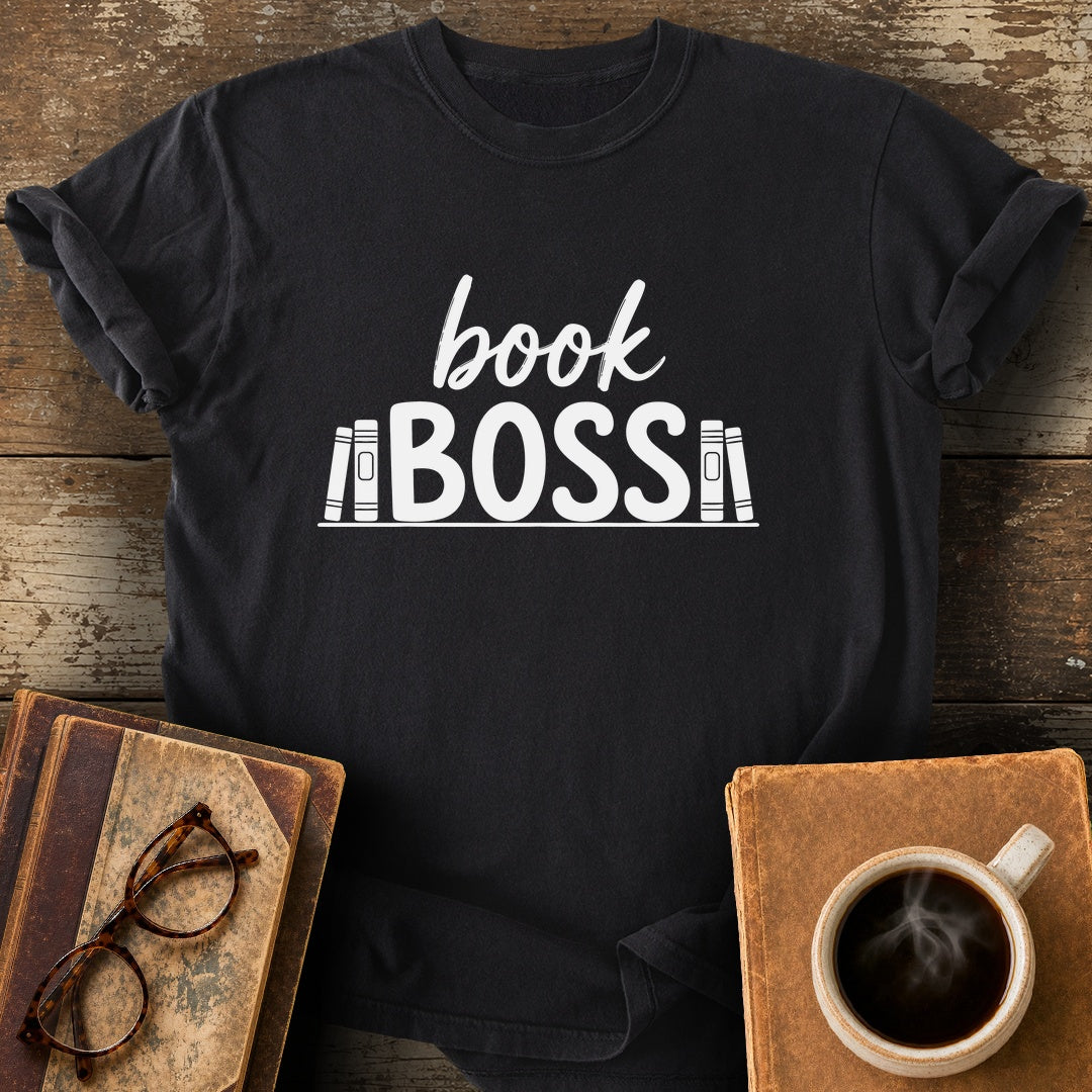 Book Boss Tee - black shirt mockup