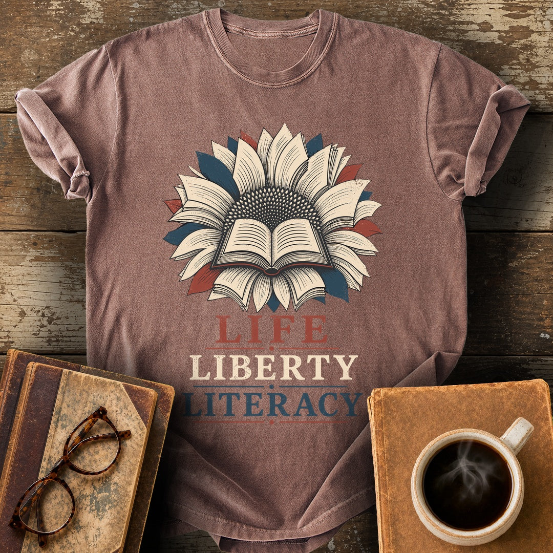 Life Liberty Literacy Tee - espresso shirt mockup